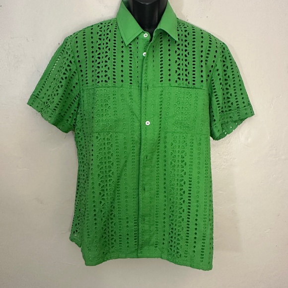 Mr Turk Perforated Short Sleeve Shirt Large Gently worn 100% cotton 23" armpits - Picture 1 of 5